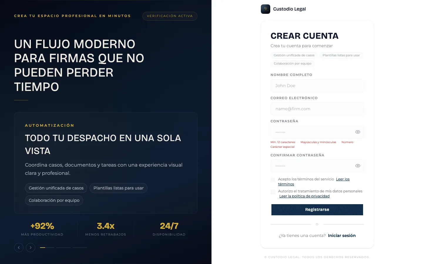 Formulario de registro vacío