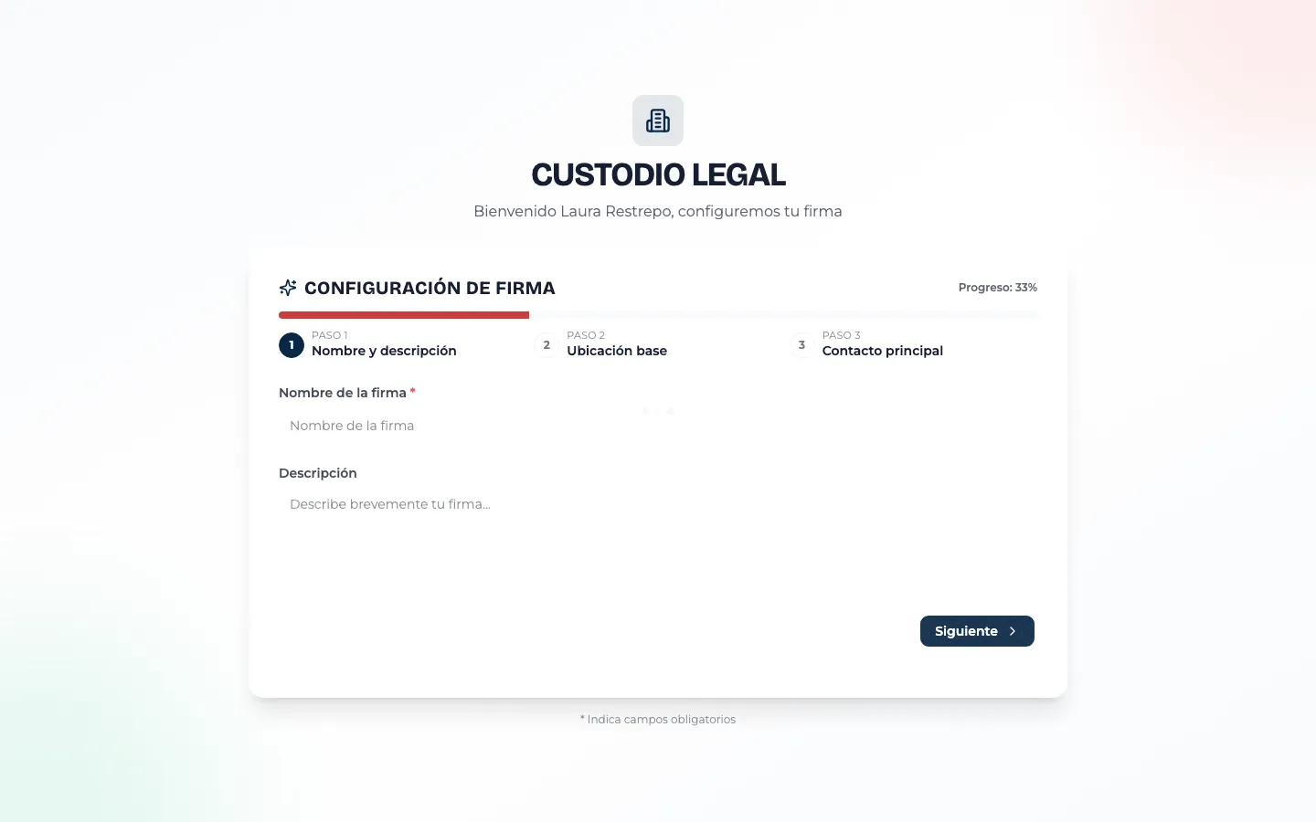 Cuenta creada, inicio de la configuración del despacho