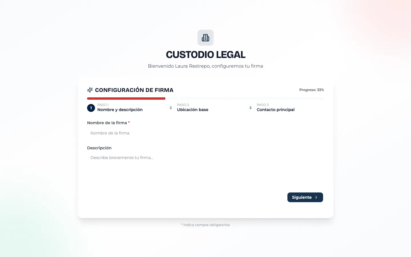 Paso 1: nombre y descripción del despacho