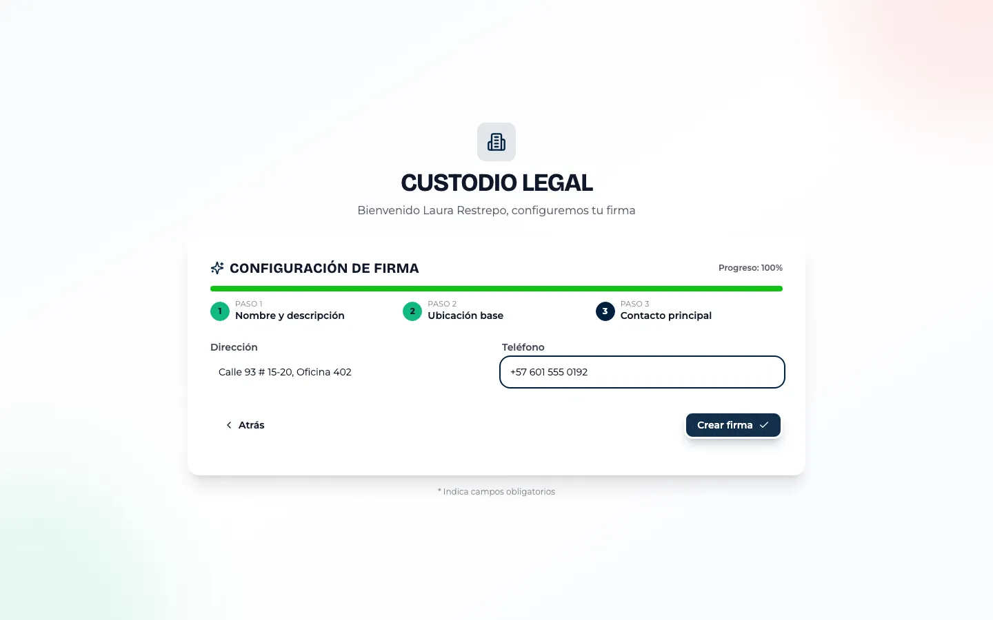 Paso 3: dirección y teléfono de contacto