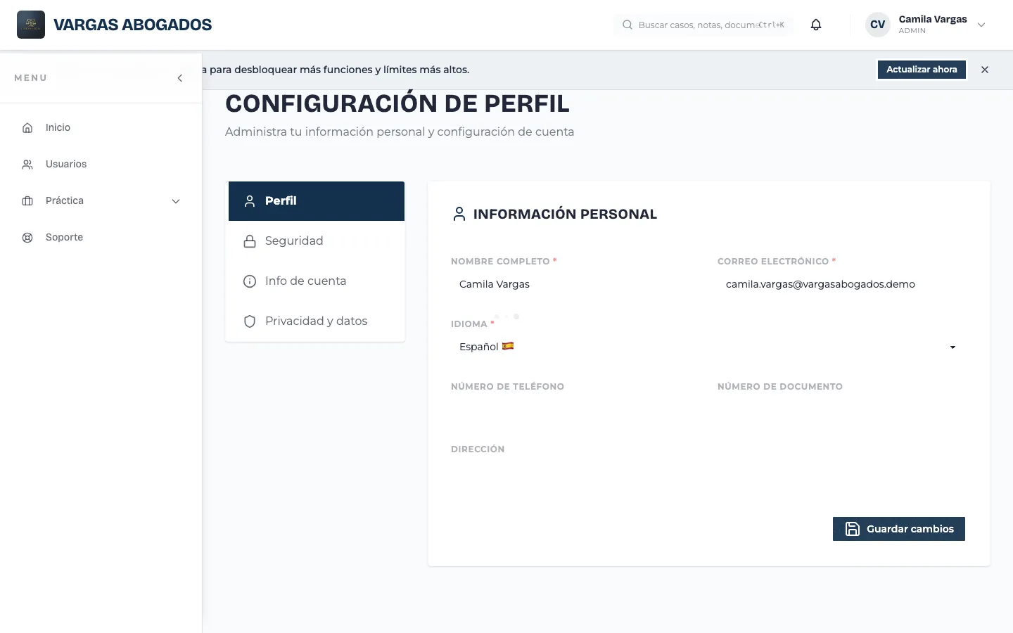 Cambiar el idioma desde el perfil