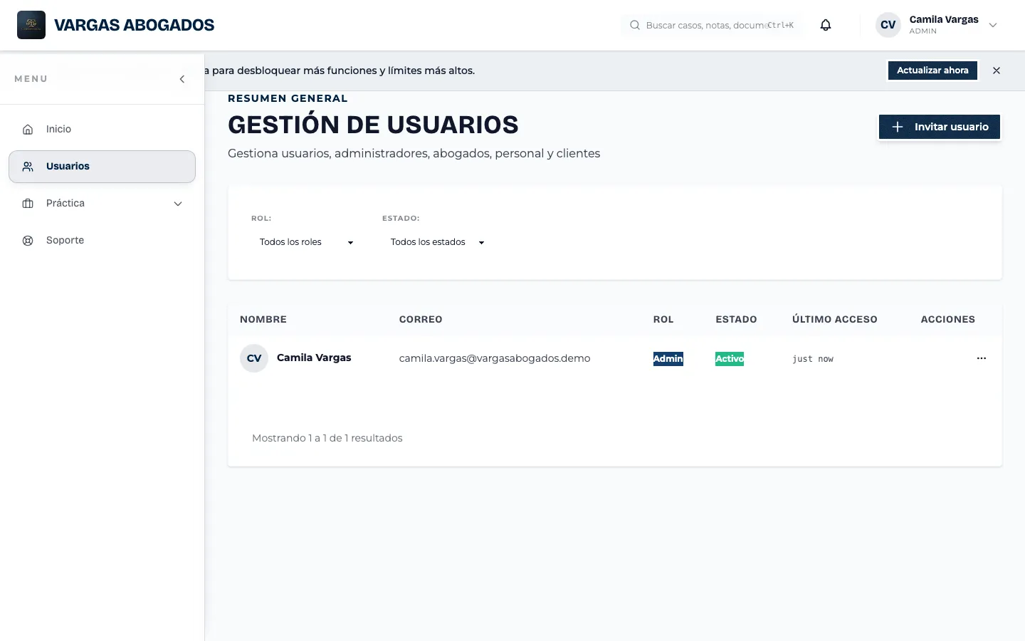 Lista de usuarios del despacho