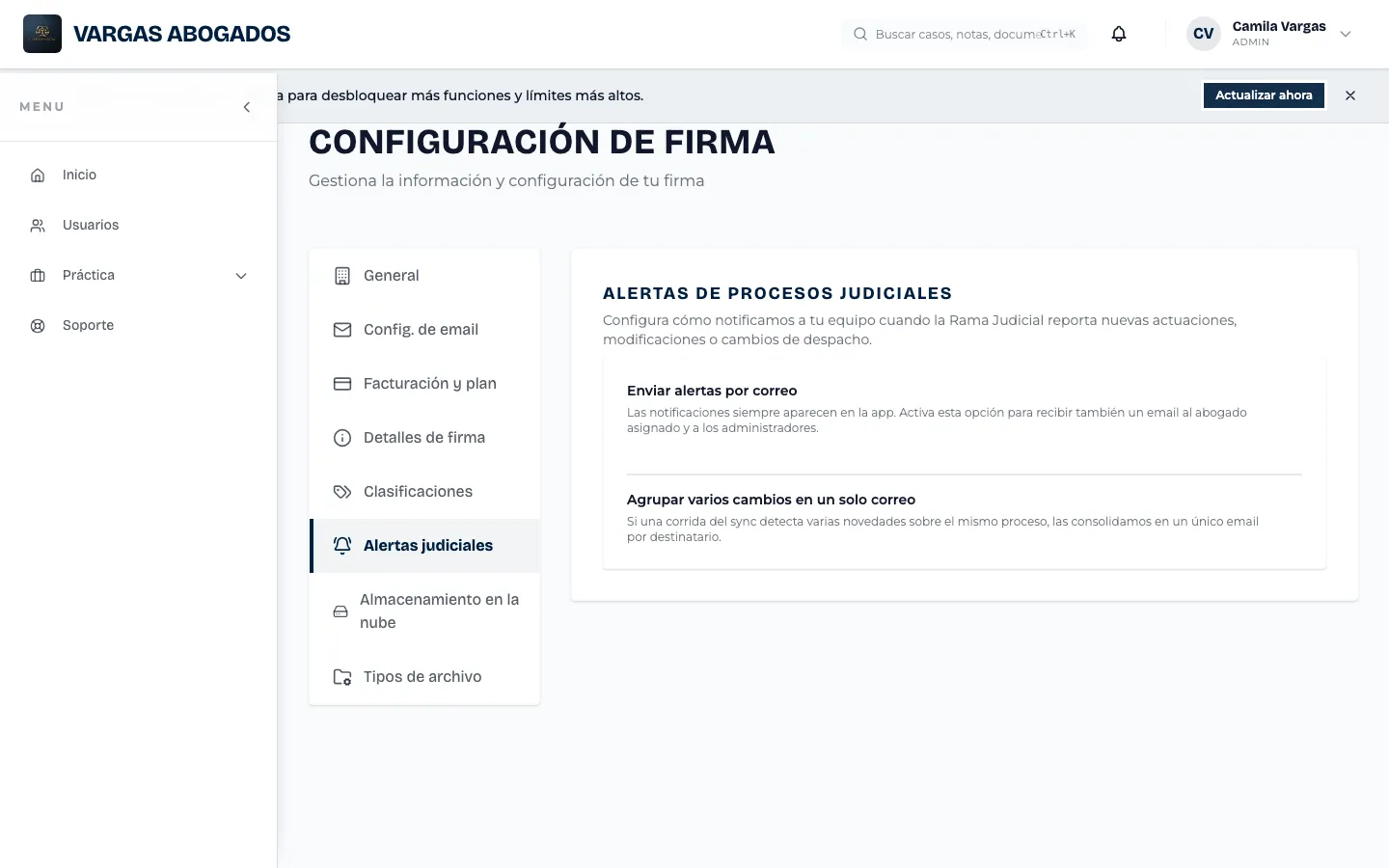Alertas judiciales por correo