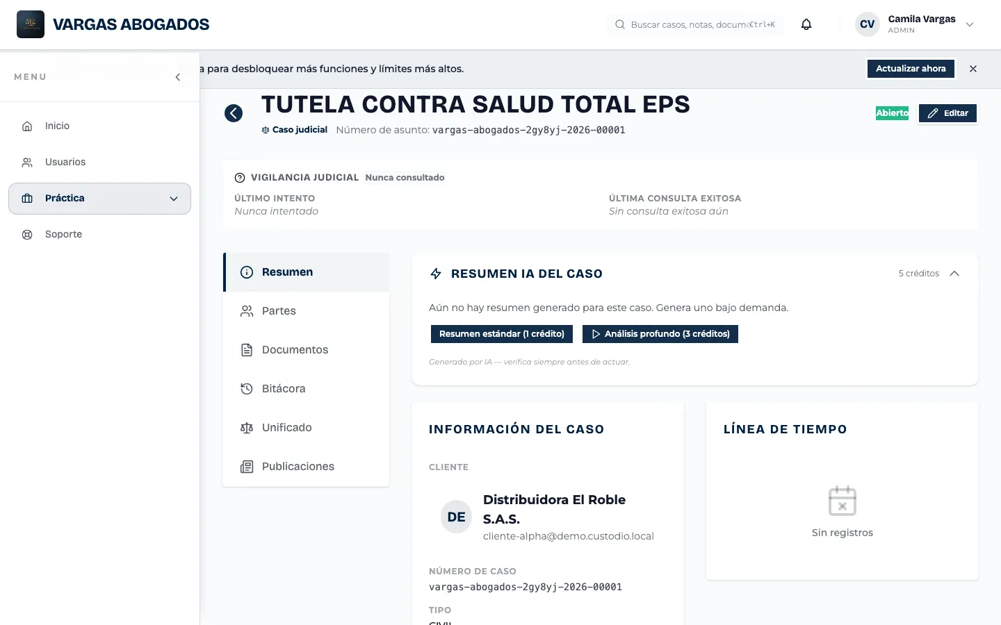 Bloque de resumen con IA, antes de generarlo