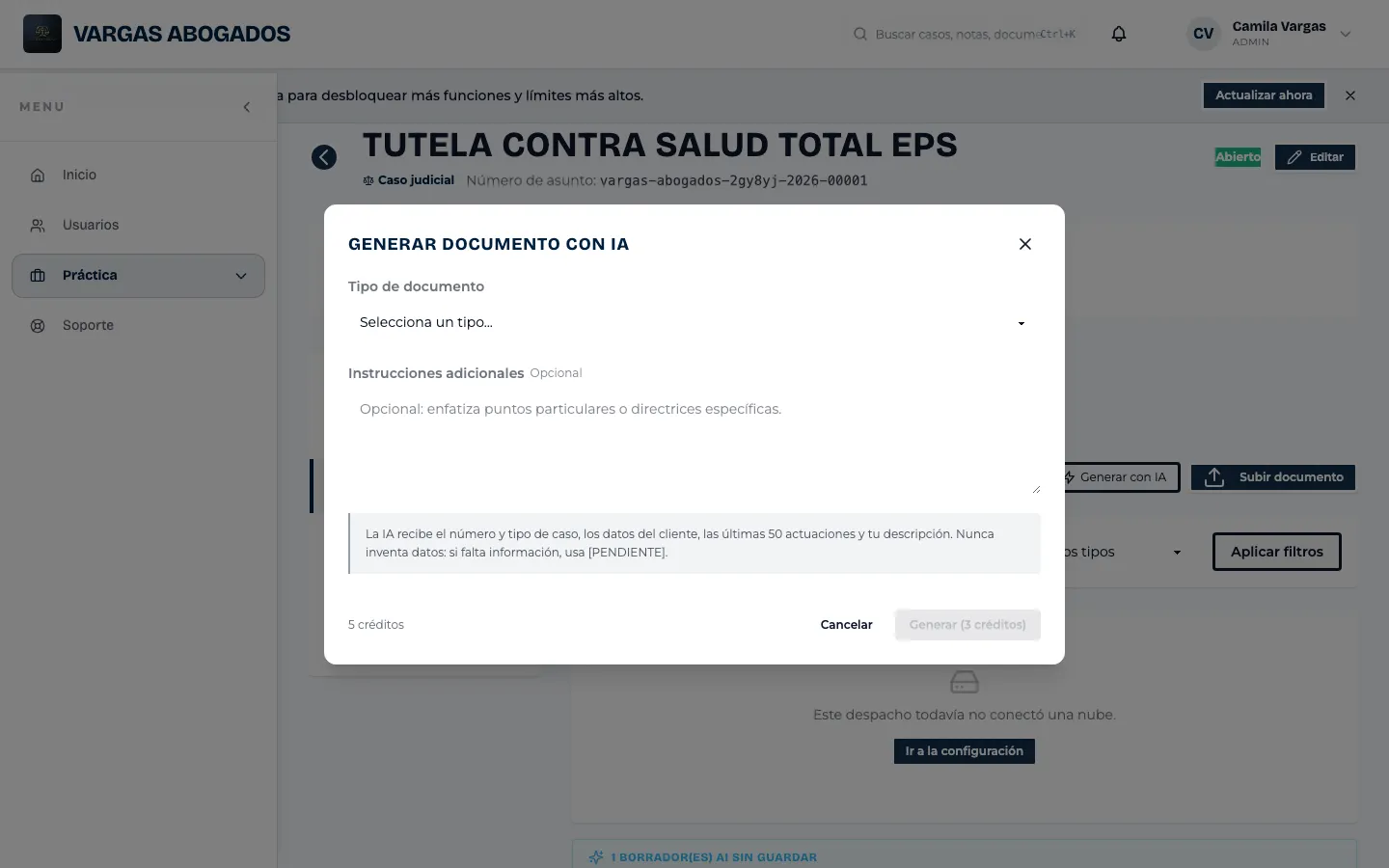Elegir el tipo de documento a redactar