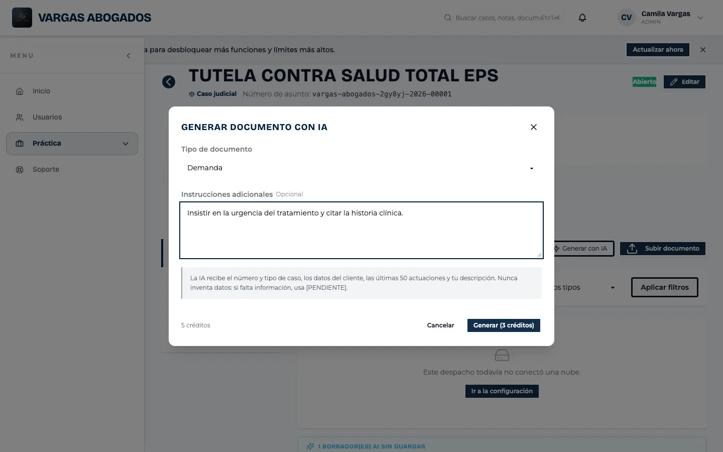 Borrador listo para generar