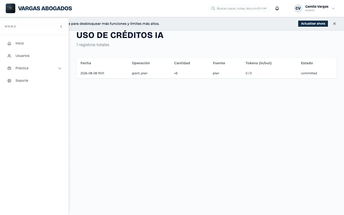 Historial de uso de créditos de IA